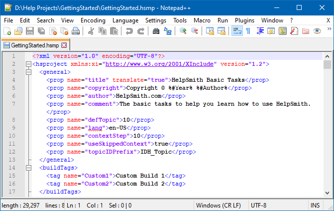 Viewing the XML source code of a .HSMP project file