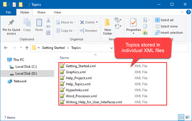 Topics stored in individual .XML files