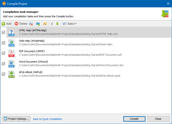 Compiling a Help Project into Multiple Formats