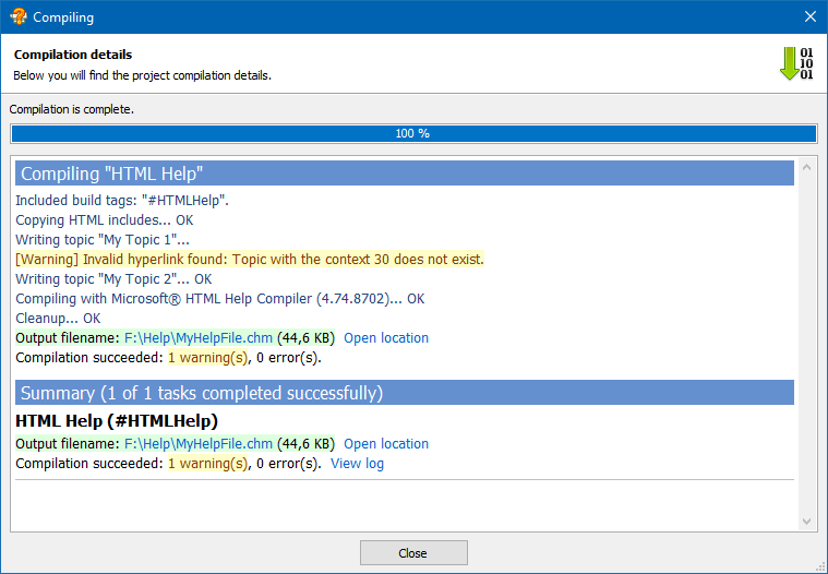 Compilation Log with Error Reporting