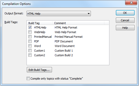 Selecting Build Tags Before Compiling a Help File