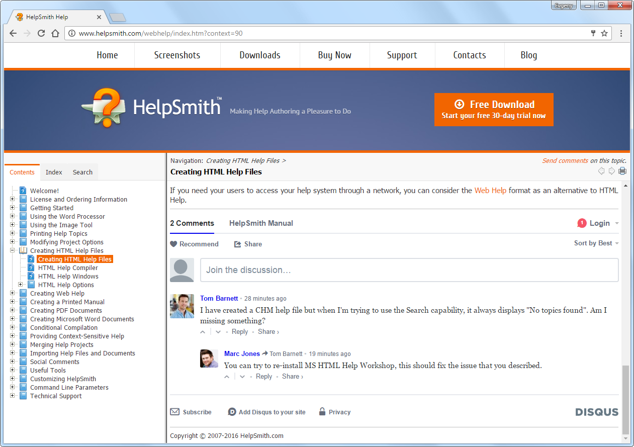 Disqus Comments in a Web Help System