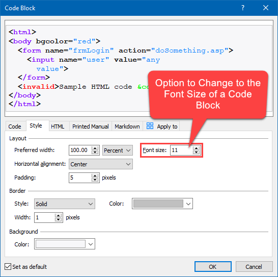 New Options to Change the Font Size Value in a Code Block