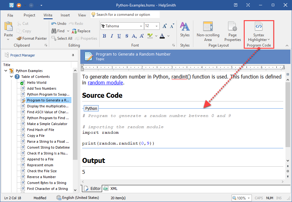 Inserting a Code Block with Syntax Highlighting