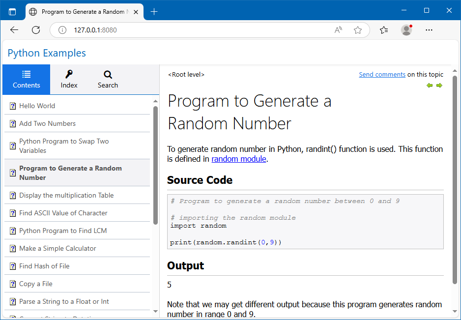 A Code Block in the Generated Web Help System