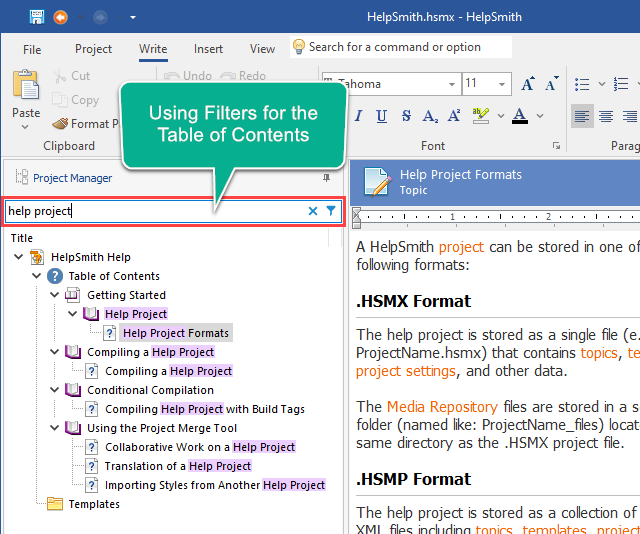 Using Dynamic Filters for the Table of Contents