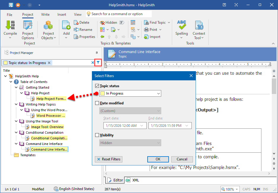 Displaying Topics with a Specific Status