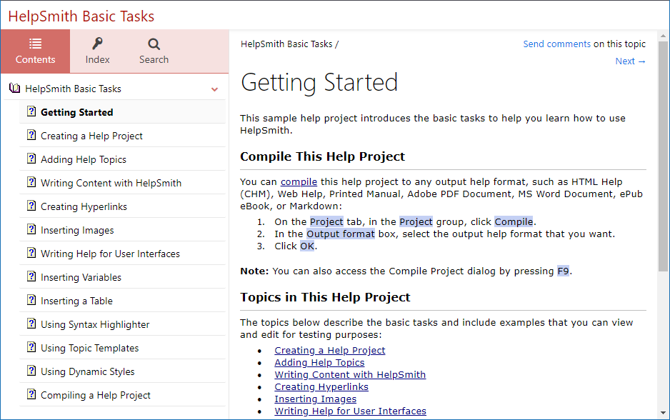 Web Help System Using the 'Bricks' Theme