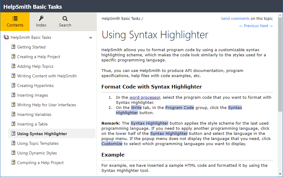 Web Help System Using the 'Dust' Theme