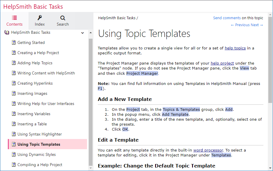 Web Help System Using the 'Pink Cloud' Theme