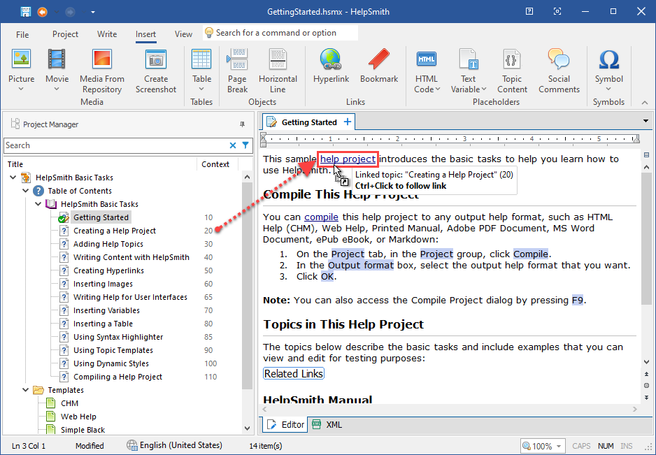 Creating a Hyperlink Using the Drag-and-Drop Method