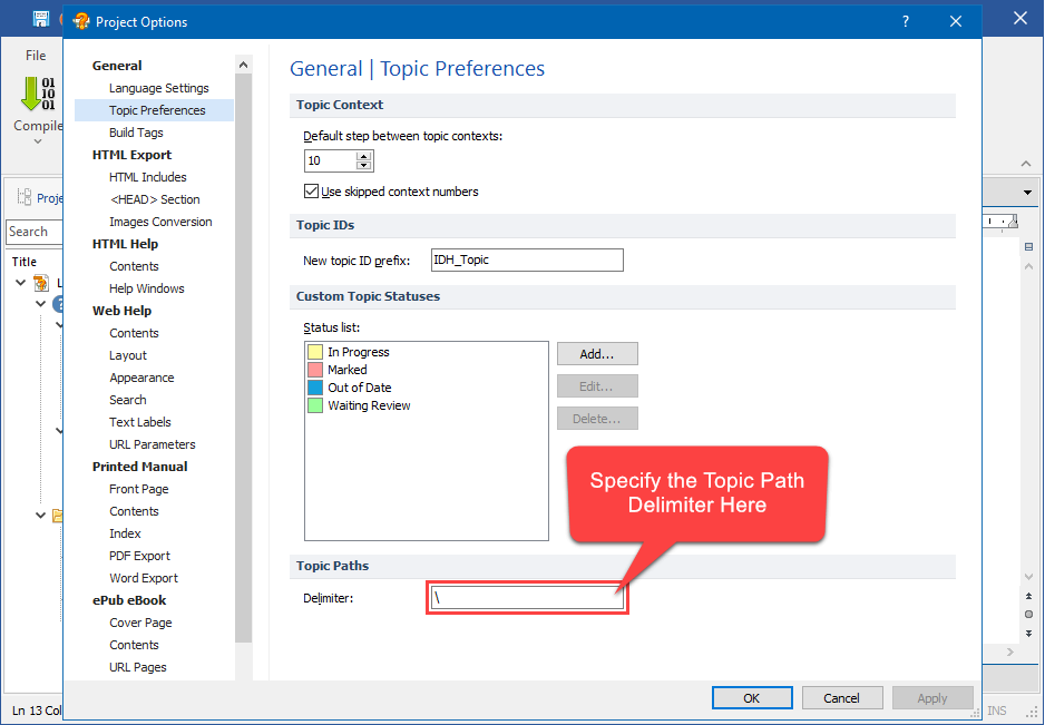 Specifying the Topic Path Delimiter