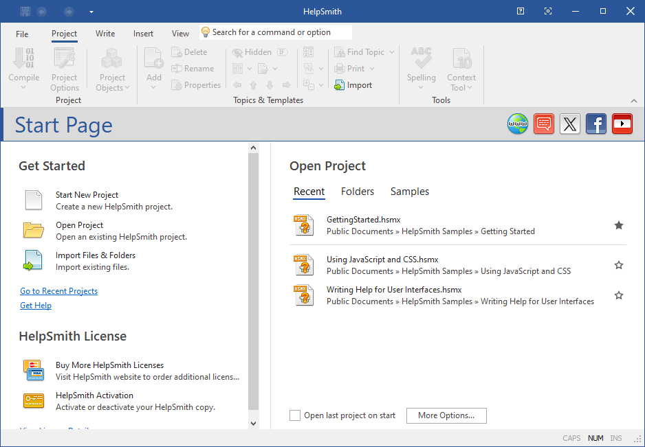 Redesigned Start Page in HelpSmith