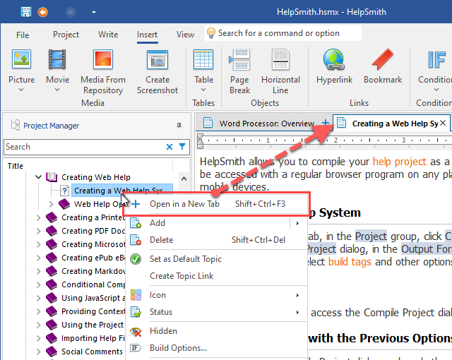 Editing Various Topics in Multiple Tabs in HelpSmith