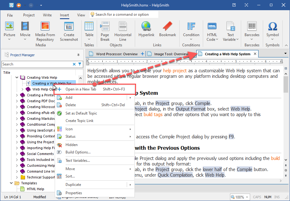 Editing Topics in Multiple Tabs in HelpSmith