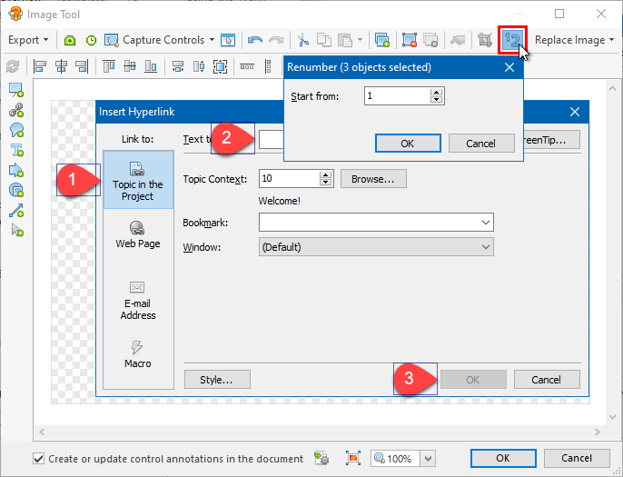 Renumbering Selected Annotations in the Image Tool