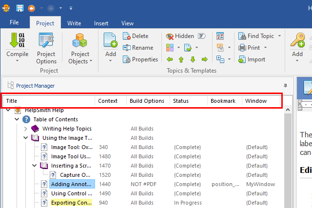 Viewing Topic Details in Project Manager