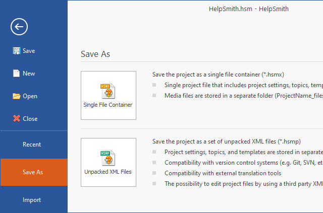 New XML-based Project Formats in HelpSmith 9.x