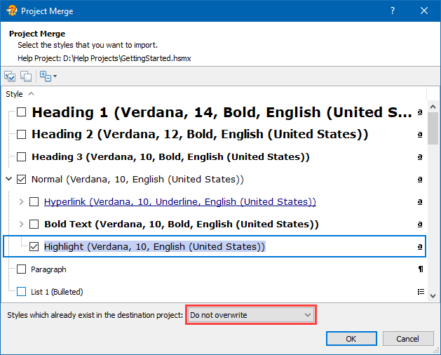 Importing Selected Styles