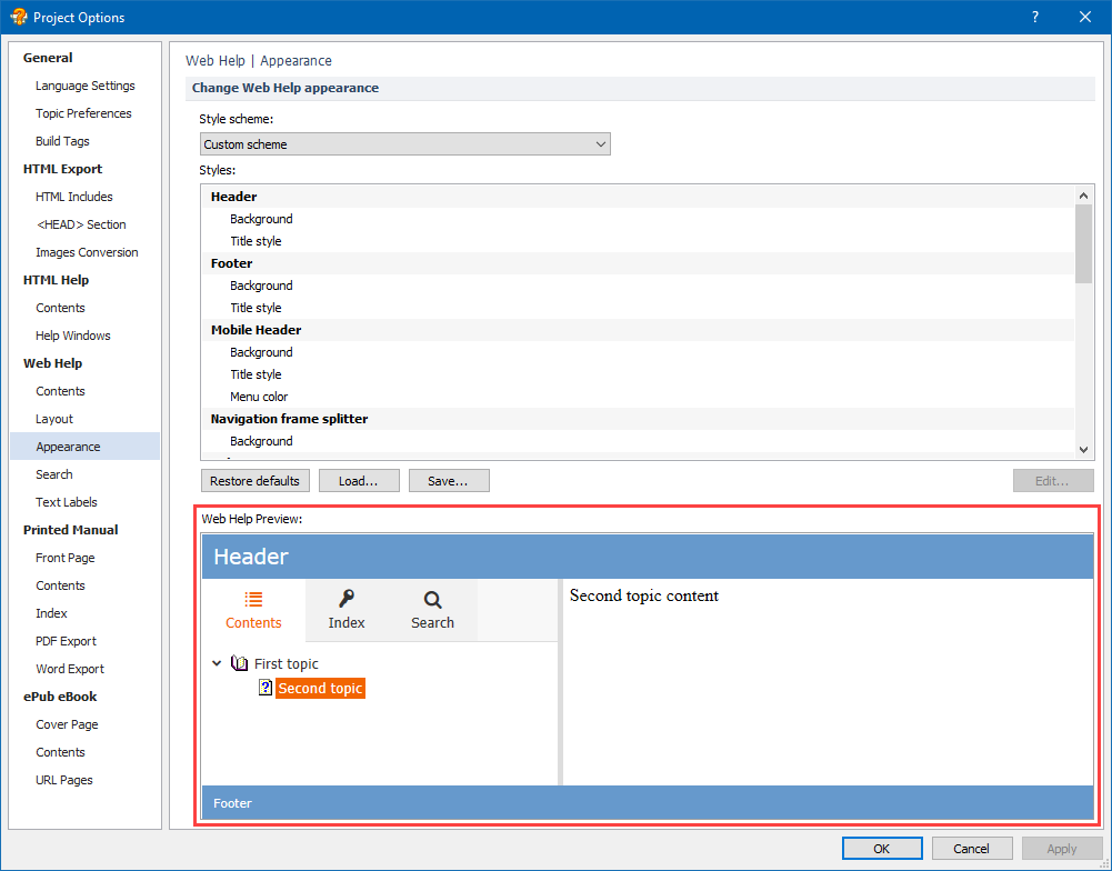 Customizing Web Help Appearance