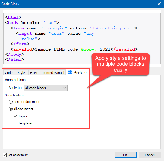 Applying Styles Properties to Multiple Code Blocks