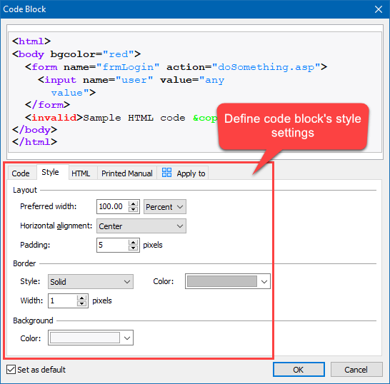 Code Block's Style Settings