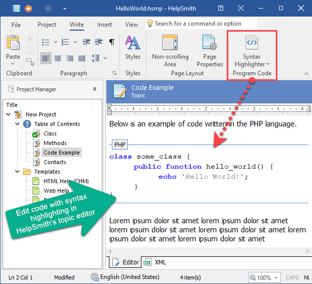 Editing Code with Syntax Highlighting