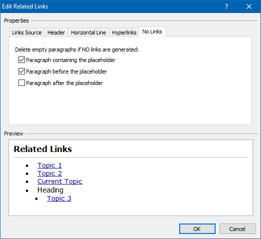 Settings for an Empty List of Links