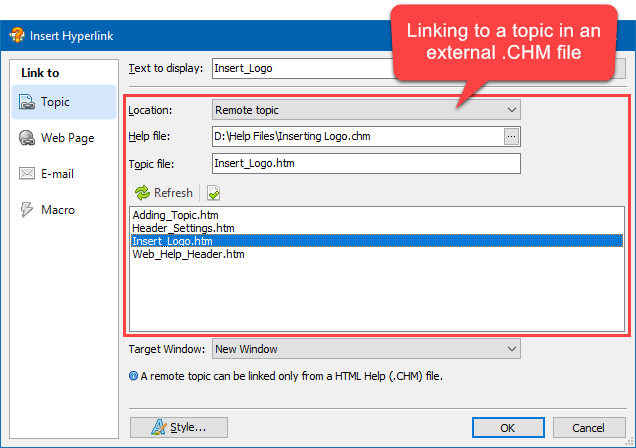 Inserting a Hyperlink to a Remote Topic