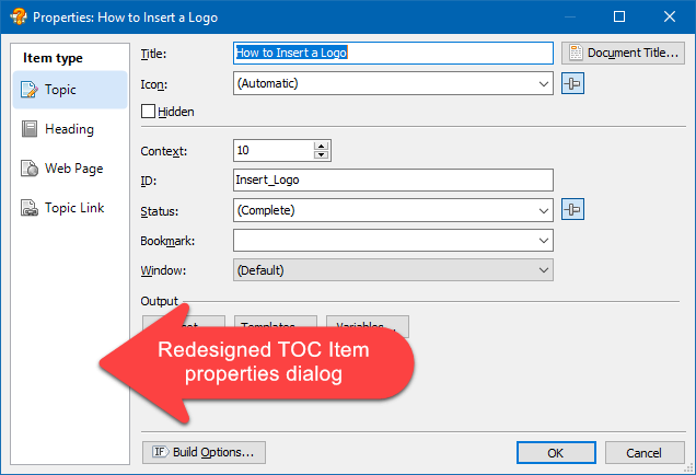 Redesigned TOC Item Properties Dialog