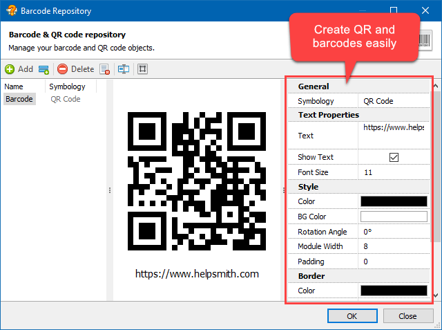 Editing settings of a QR Code