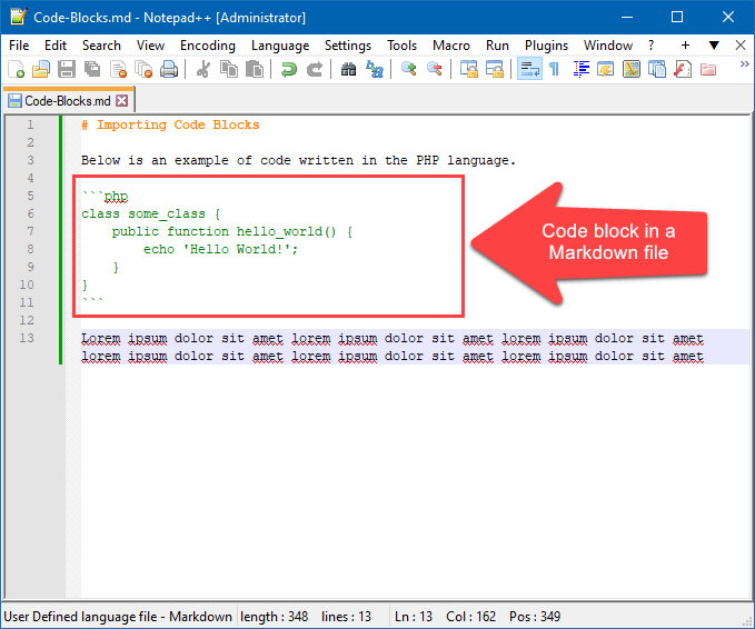 Markdown Document with a Code Block