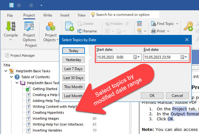 Selecting Topics by a Specific Date Range