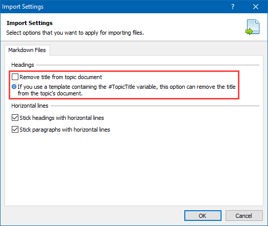 Import Settings for the Markdown Format