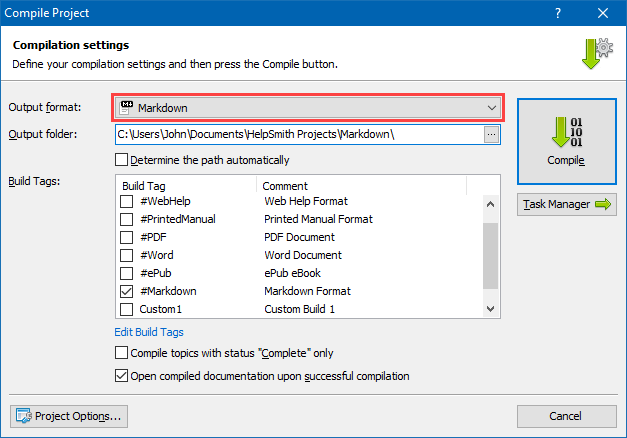 Compiling a Help Project to the Markdown Format