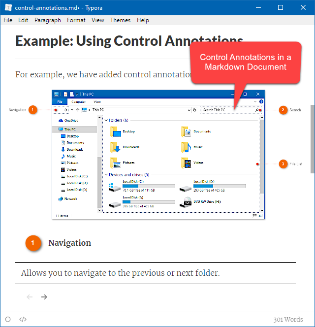 Control Annotations in a Markdown Document