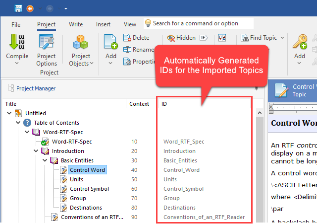 Automatically Generated IDs for the Imported Topics