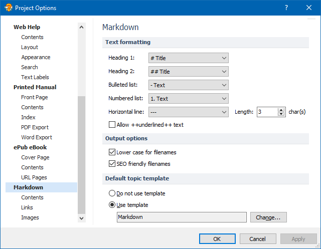 Markdown General Options