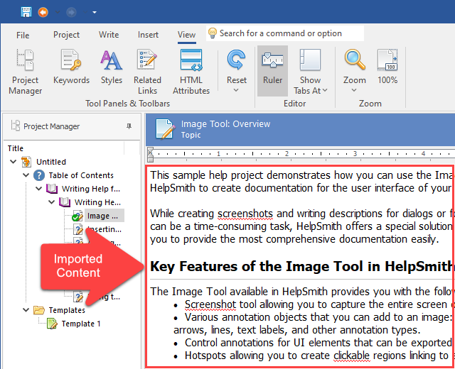 Topic Imported into the Help Project