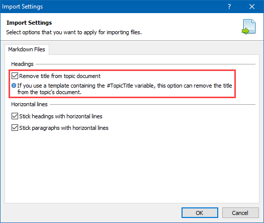 Import Settings for the Markdown Format