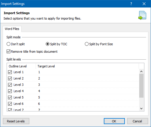 Splitting an Imported Document into Topics by Table of Contents