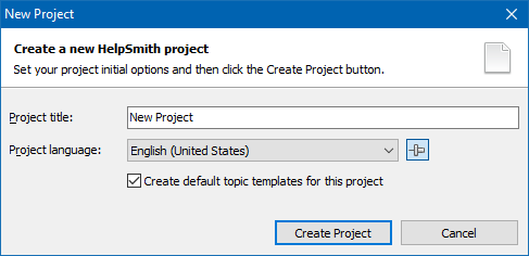 Starting a New Help Project in HelpSmith
