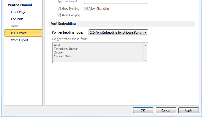 CID Font Embedding Option in PDF Settings