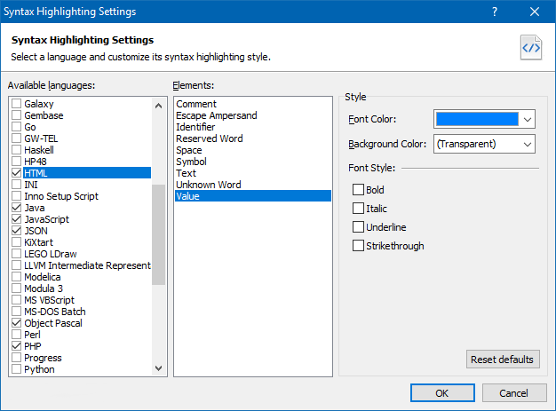 Customizing Syntax Highligting Styles