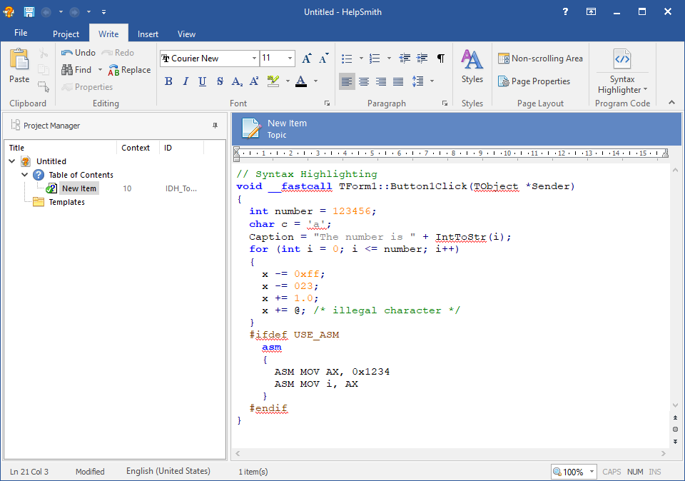 Formatting Program Code with Syntax Highlighting