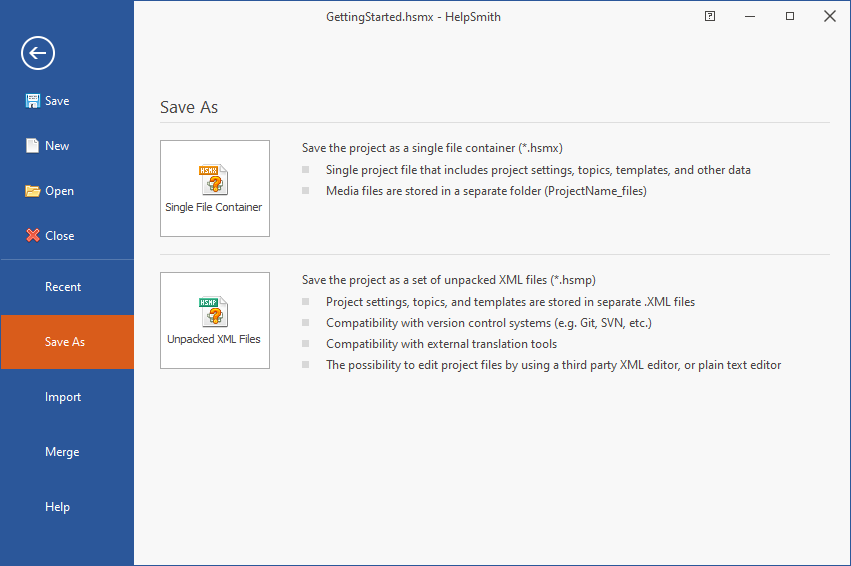 Saving a Help Project to the Unpacked XML-based Format
