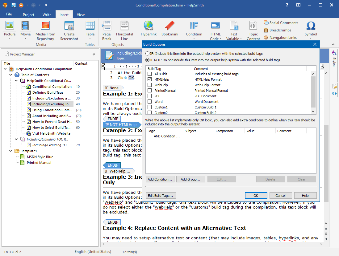 Defining a Conditional Text Block