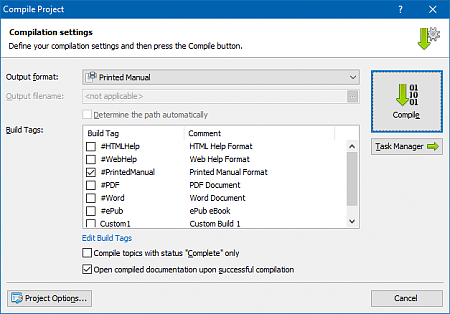 Compiling a Help Project to the Printed Manual Format