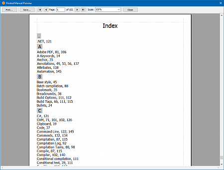 Index Section of a Printed Manual