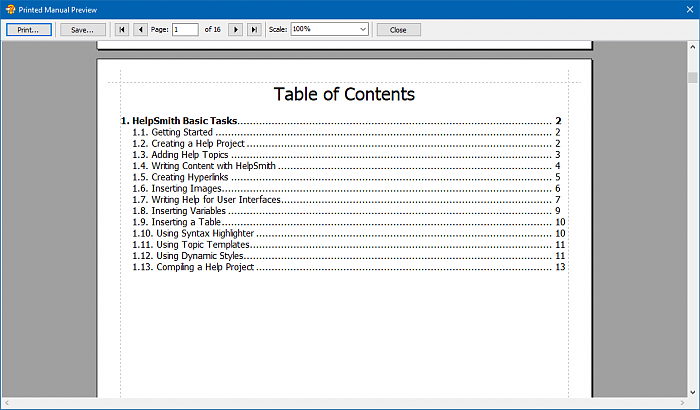 The Table of Contents in the Printed Manual